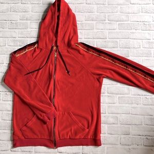 Aviator Nation Red Zip Hoodie with Gold Accent Tape